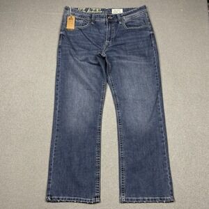 TK Axel Slim Boot Jeans Men's 34x32 Blue Medium Wash Denim Flap Pockets NWT